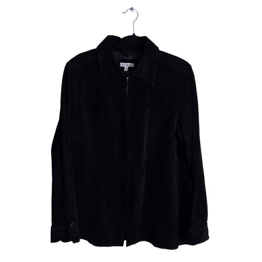 Yvonne Le Marie Vintage Black 100% Suede Full Zip Coat Size 14